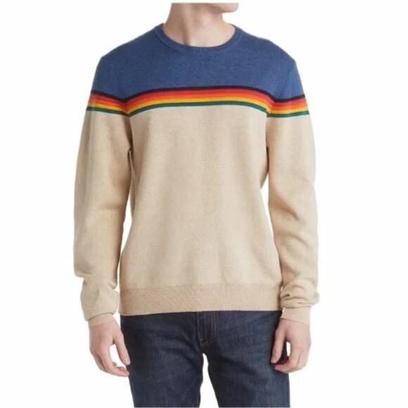 Marine Layer Archive Breck Sweater Stripe Colorblock Pullover Blue Natural NWT L - Picture 3 of 9